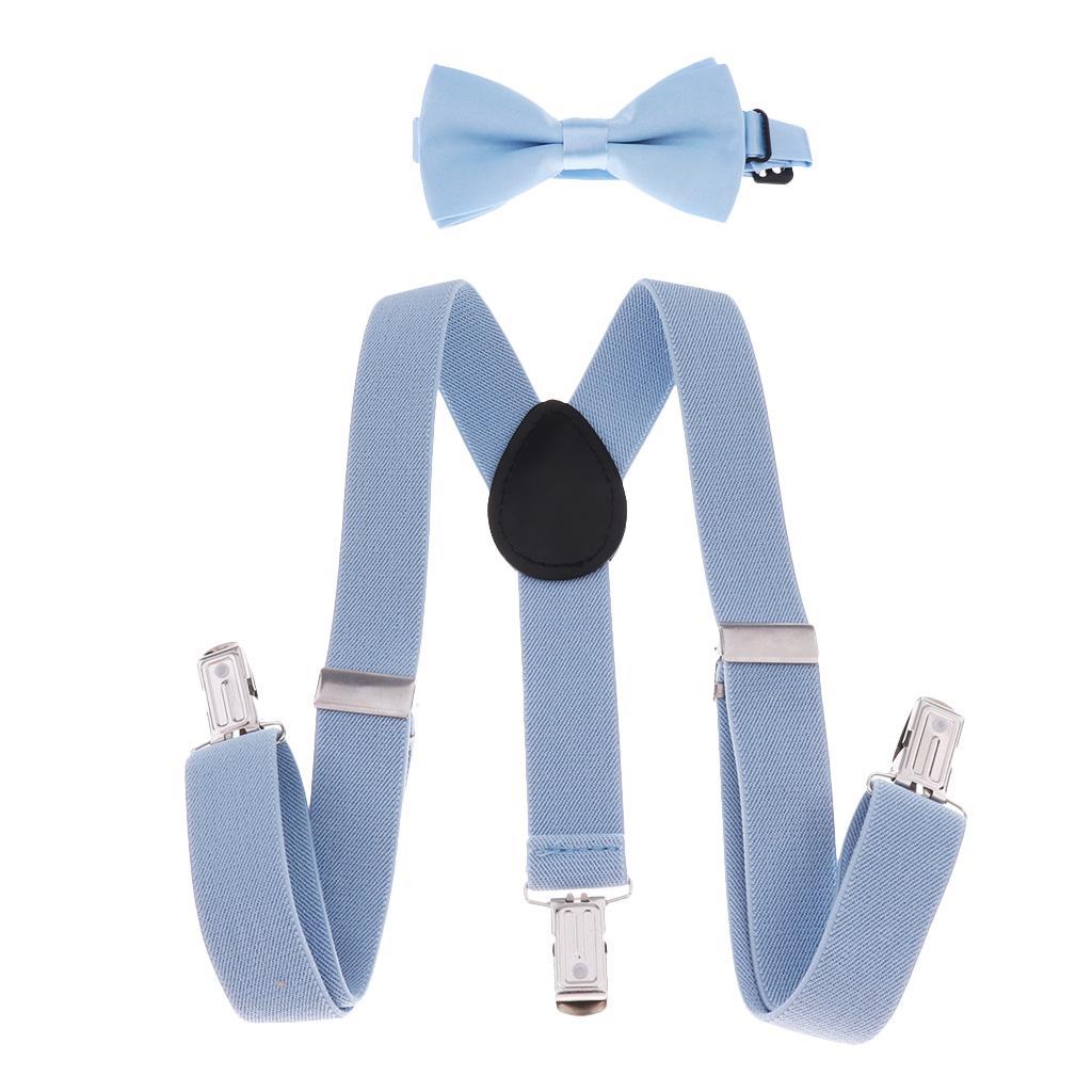 Suspender Bow Tie Set Clip On Adjustable Braces for Children Light Blue