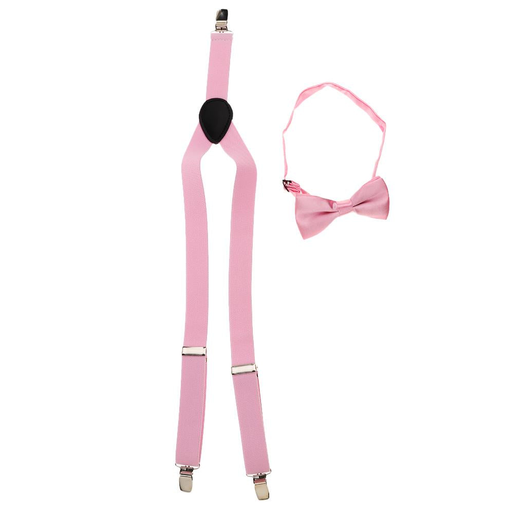 Suspender Bow Tie Set Clip On Adjustable Braces for Children Pink