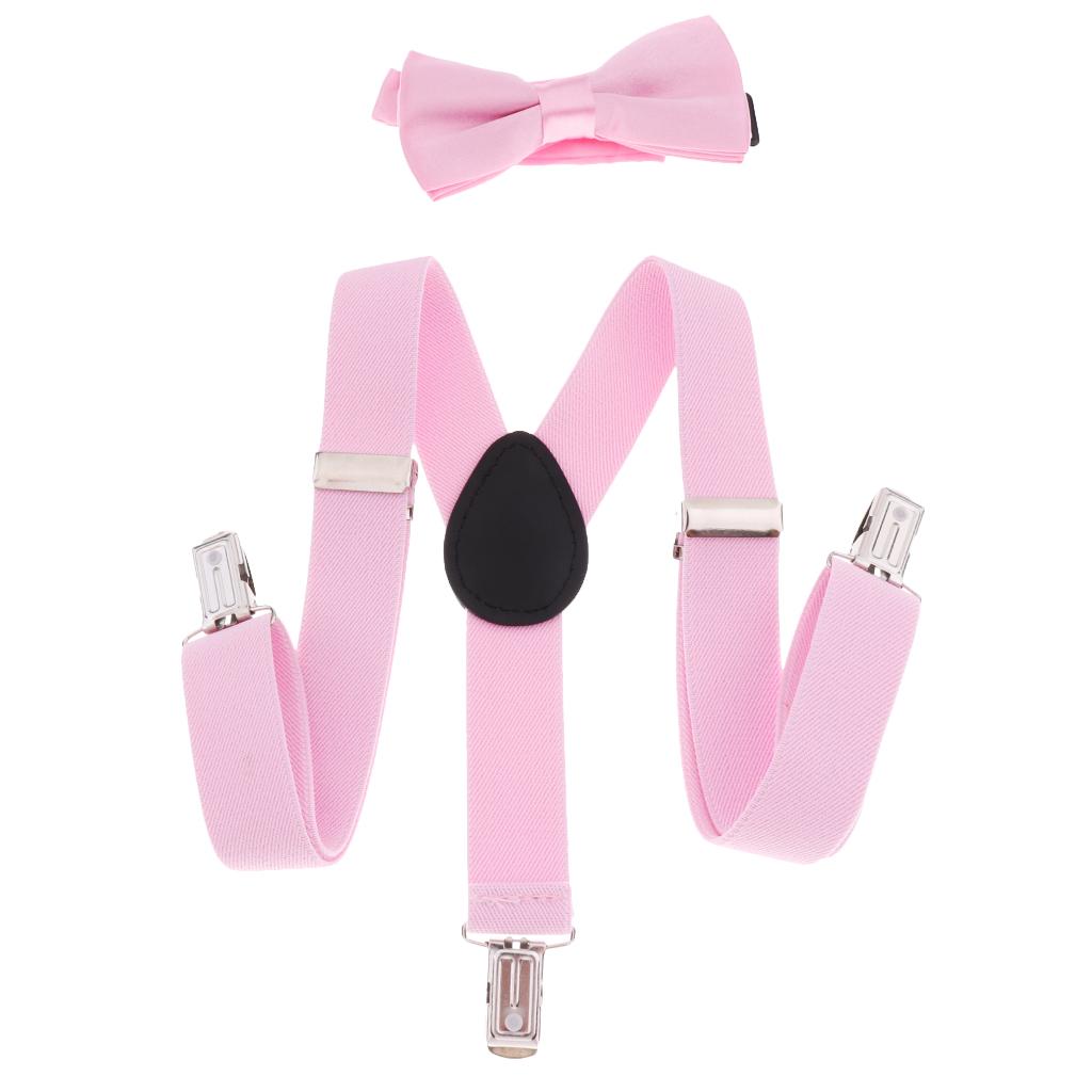 Suspender Bow Tie Set Clip On Adjustable Braces for Children Pink