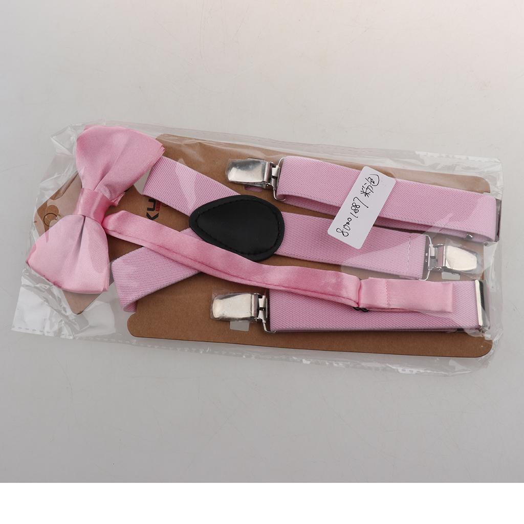 Suspender Bow Tie Set Clip On Adjustable Braces for Children Pink