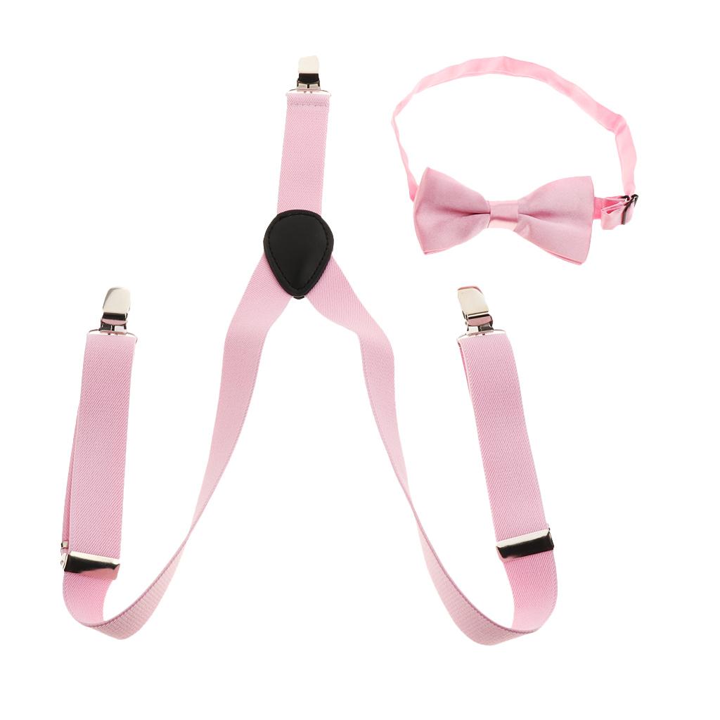 Suspender Bow Tie Set Clip On Adjustable Braces for Children Pink