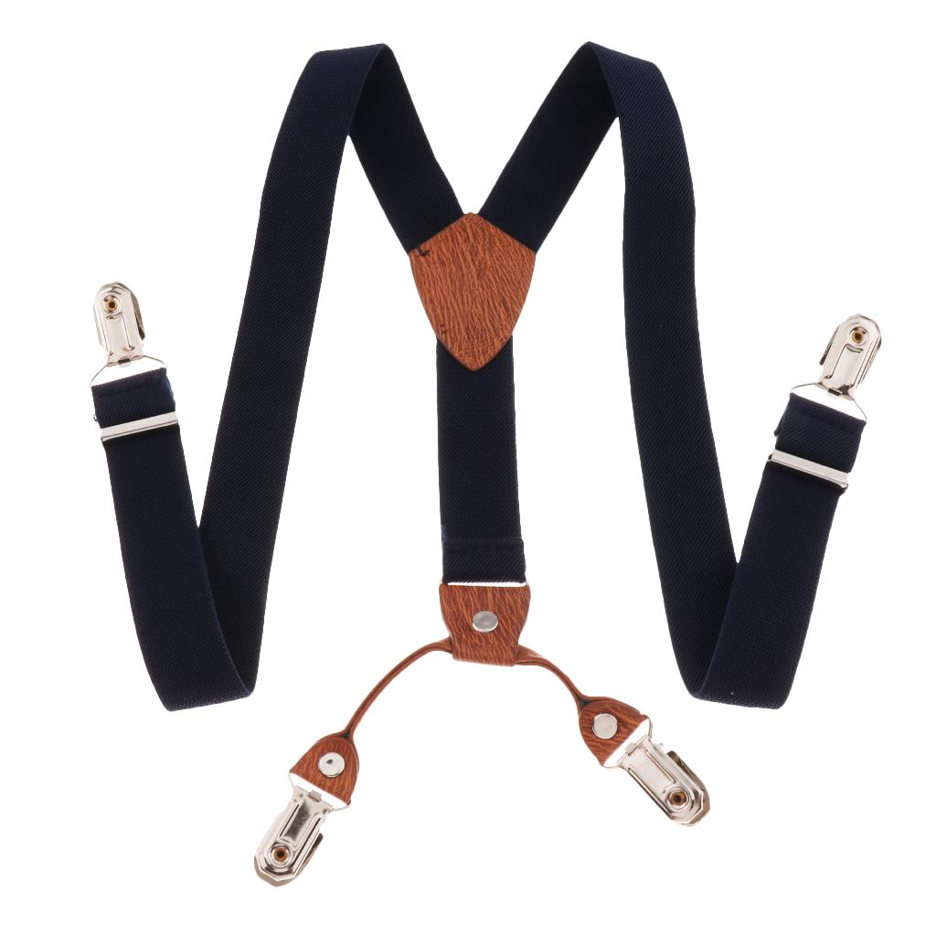 Toddler Kids 4 Clips Adjustable Suspenders Children'S Striped Y-Strap Navy