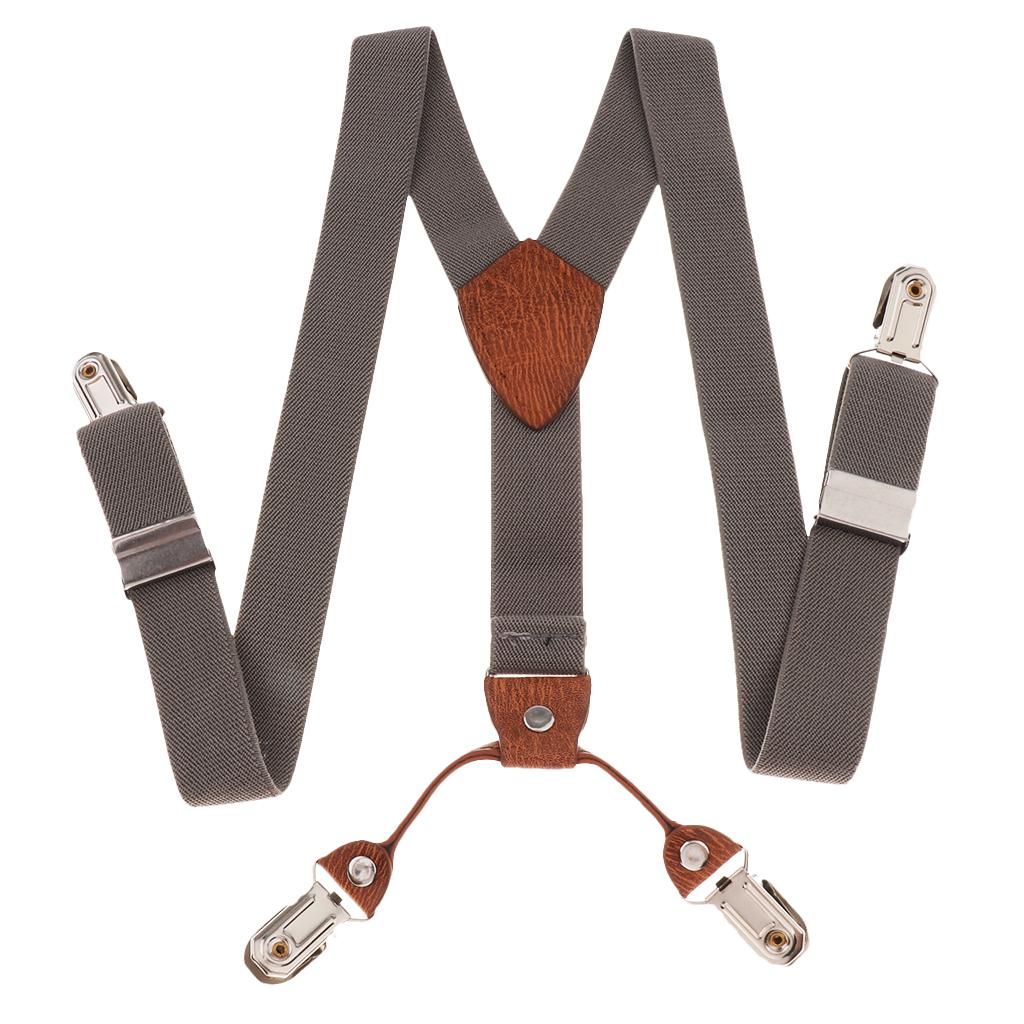 Toddler Kids 4 Clips Adjustable Suspenders Children'S Striped Y-Strap Gray