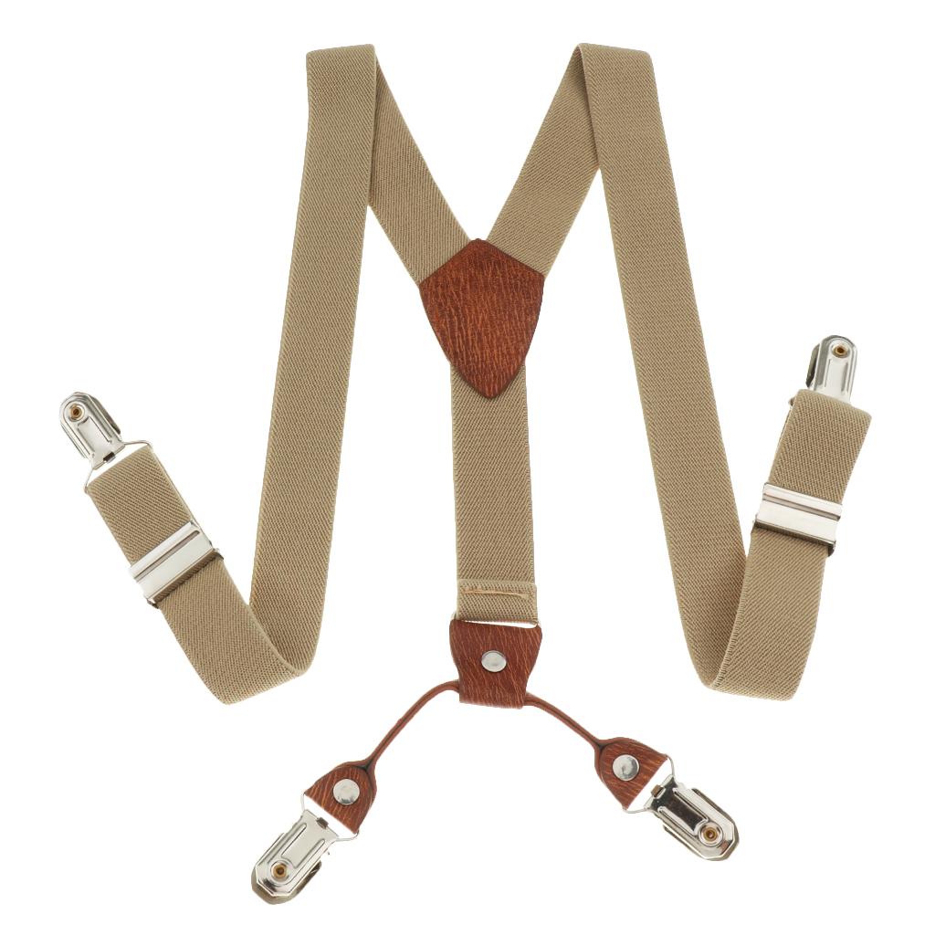 Toddler Kids 4 Clips Adjustable Suspenders Children'S Striped Y-Strap Beige