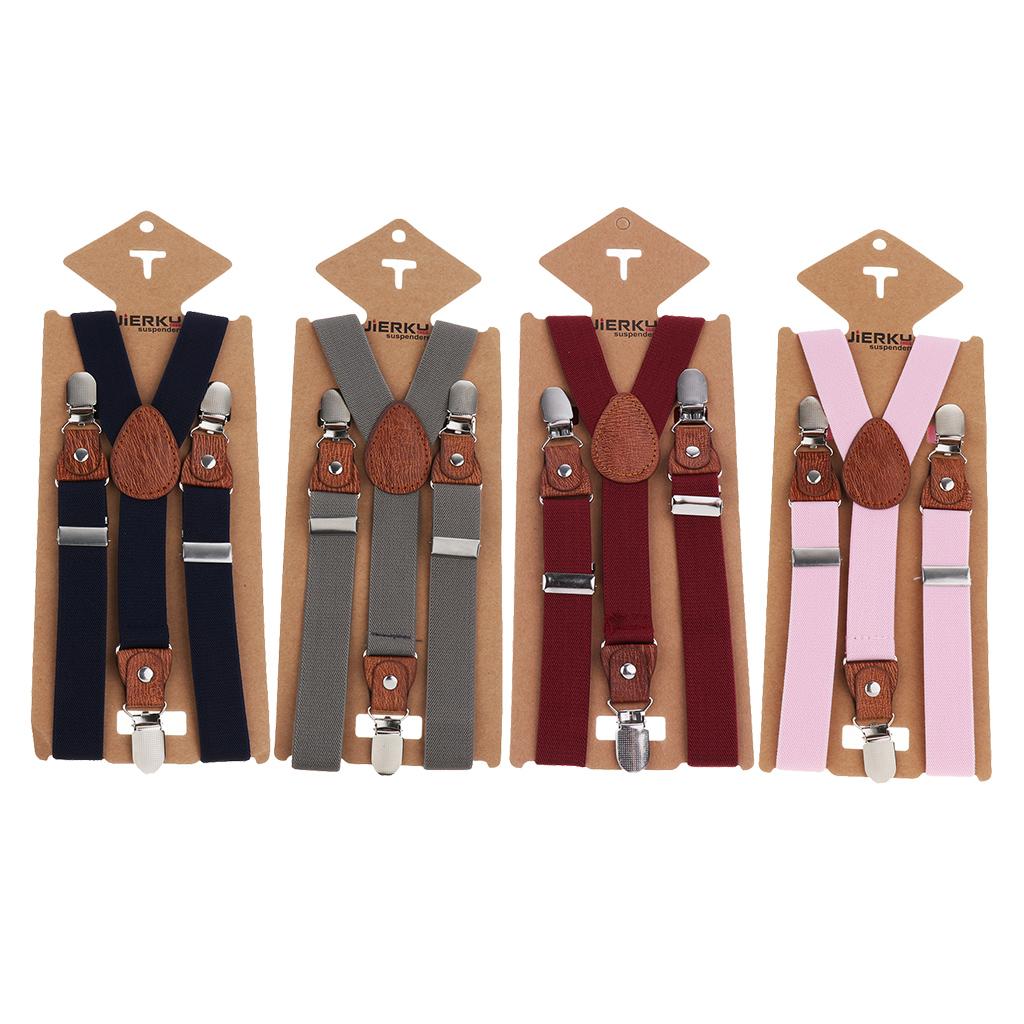 Suspenders Kids Adjustable Elastic Clip On Unisex Braces Red