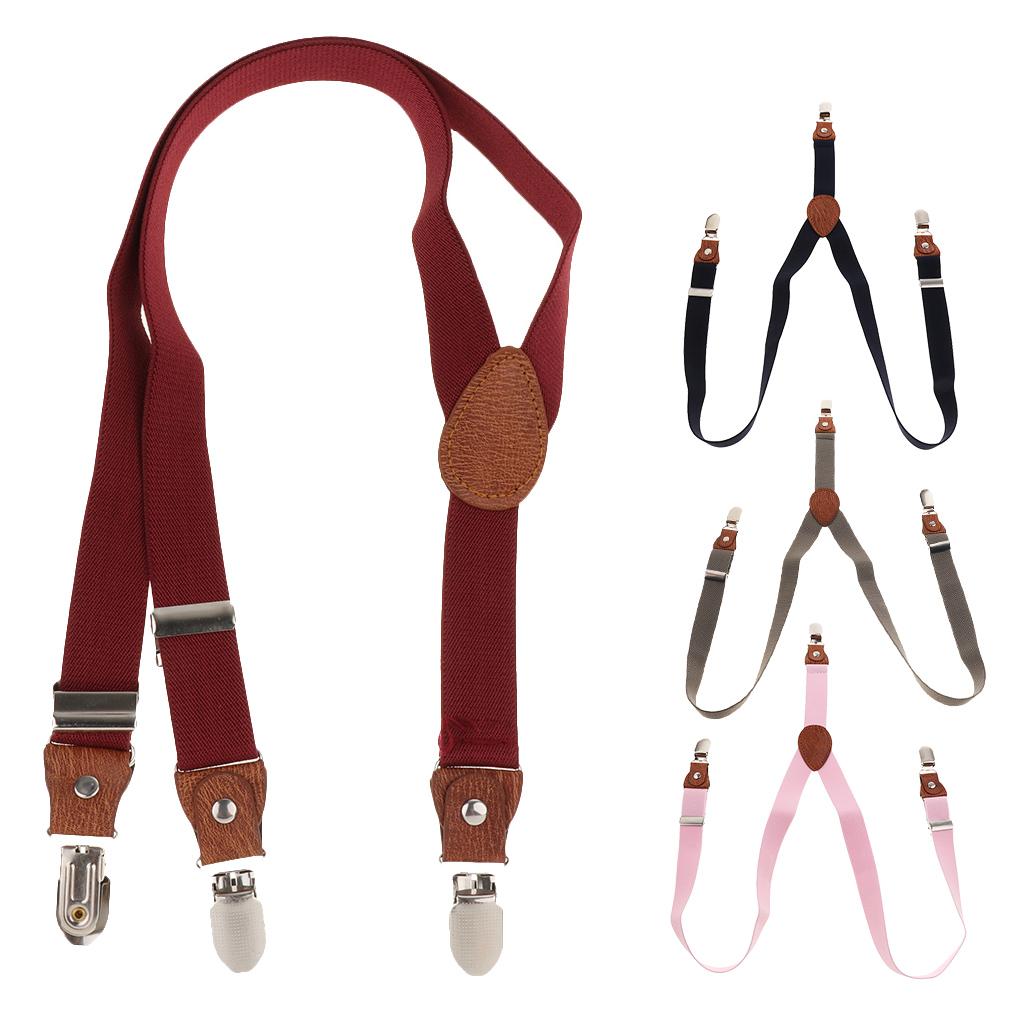 Suspenders Kids Adjustable Elastic Clip On Unisex Braces Red