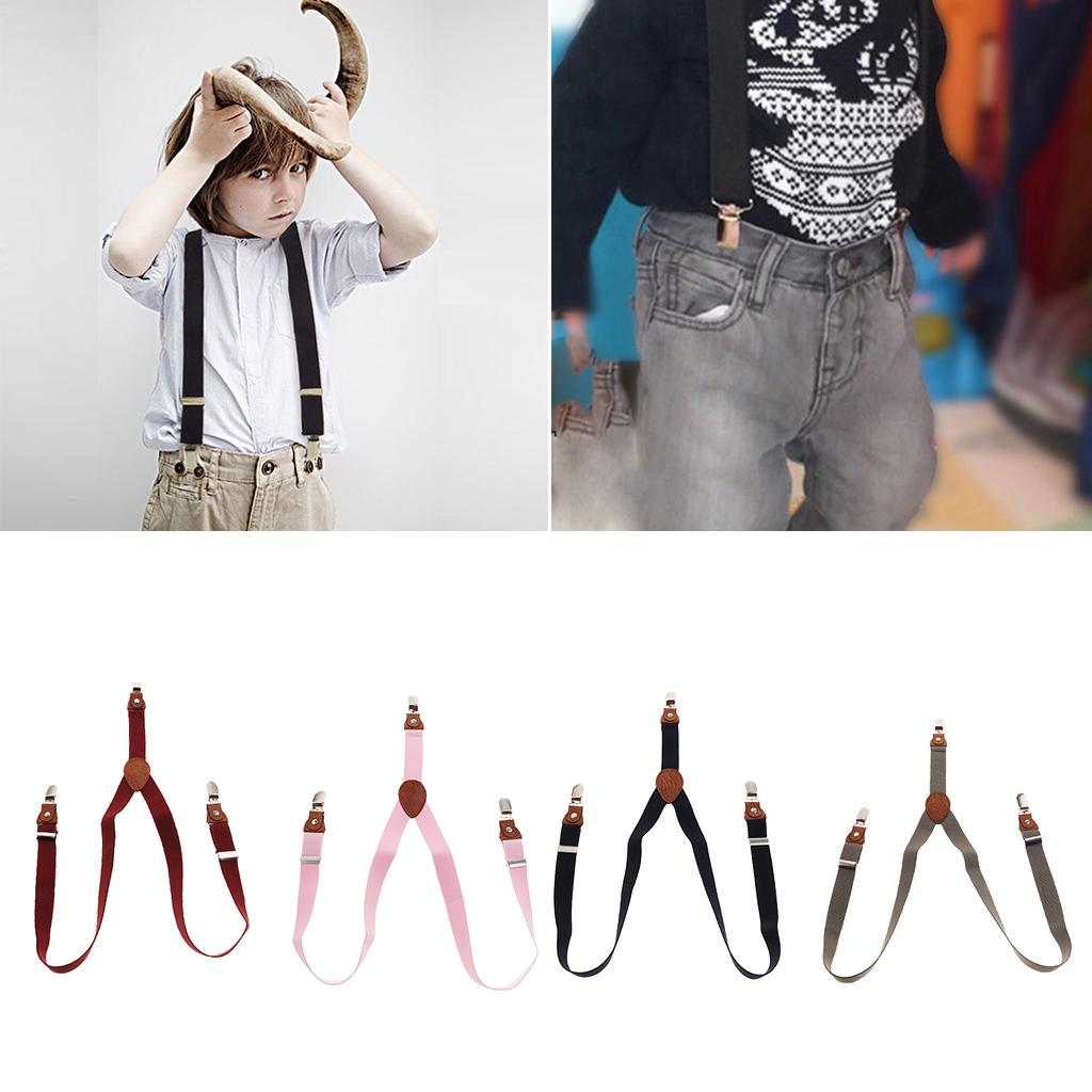 Suspenders Kids Adjustable Elastic Clip On Unisex Braces Red