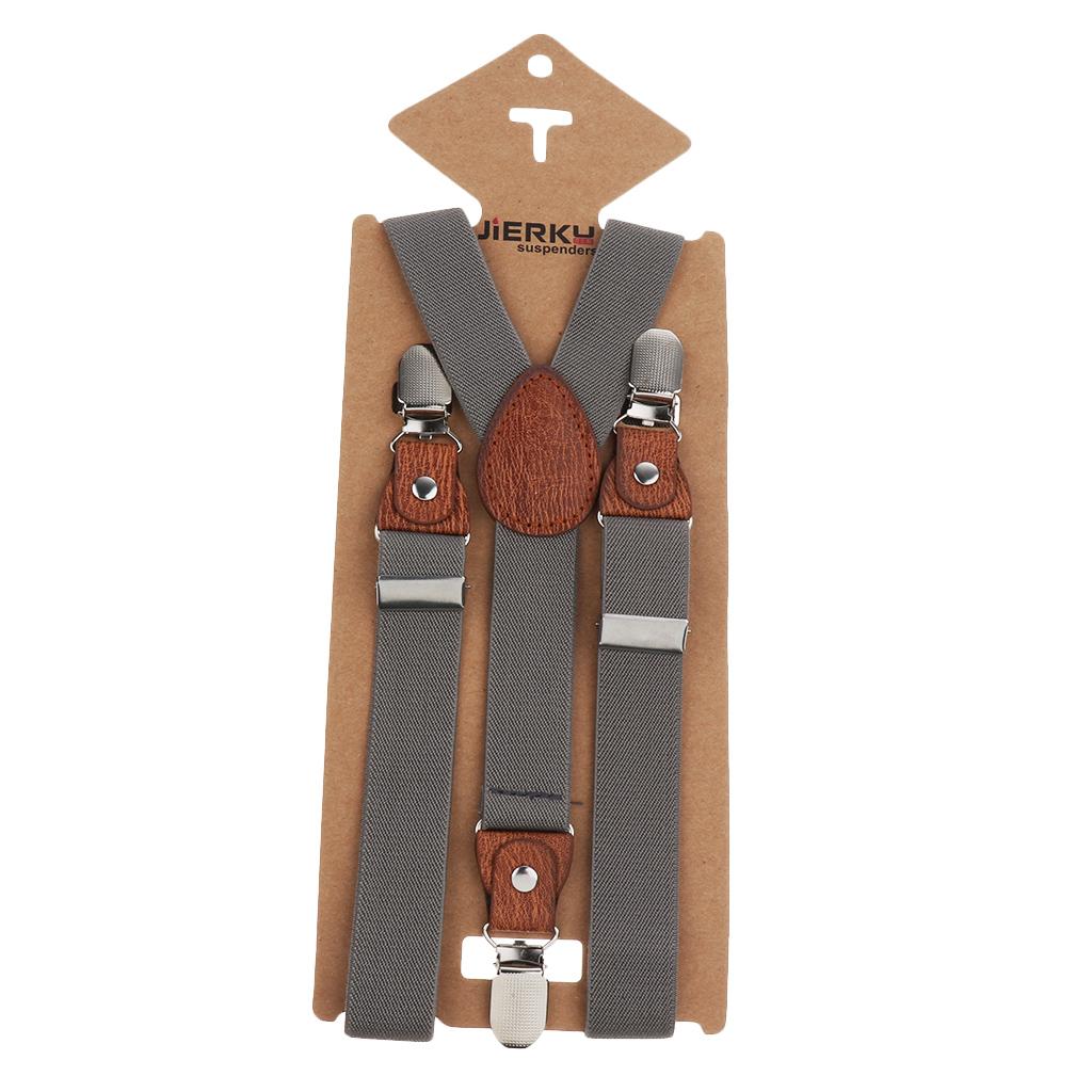 Suspenders Kids Adjustable Elastic Clip On Unisex Braces Gray