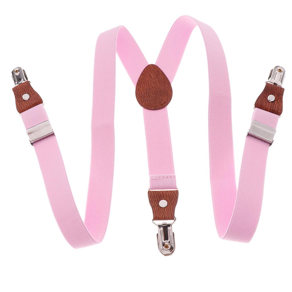 Suspenders Kids Adjustable Elastic Clip On Unisex Braces Pink