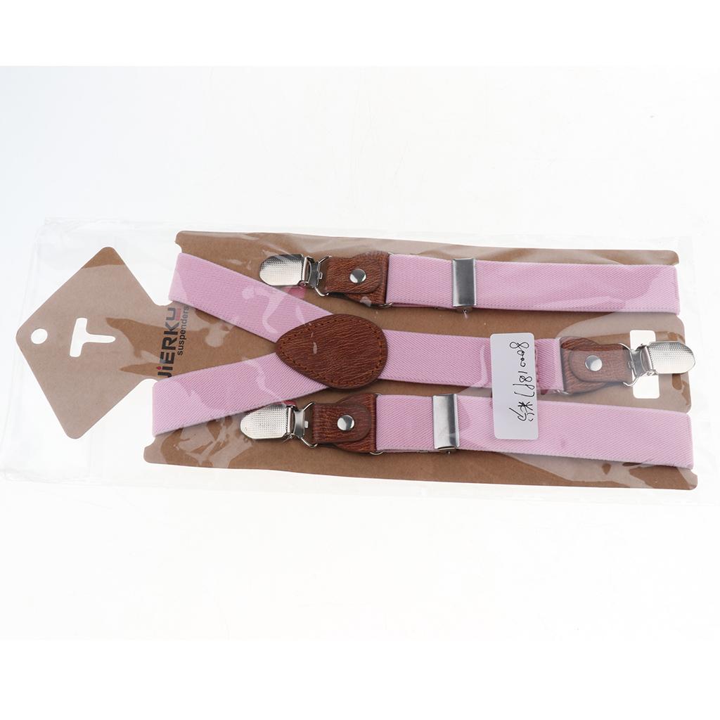 Suspenders Kids Adjustable Elastic Clip On Unisex Braces Pink