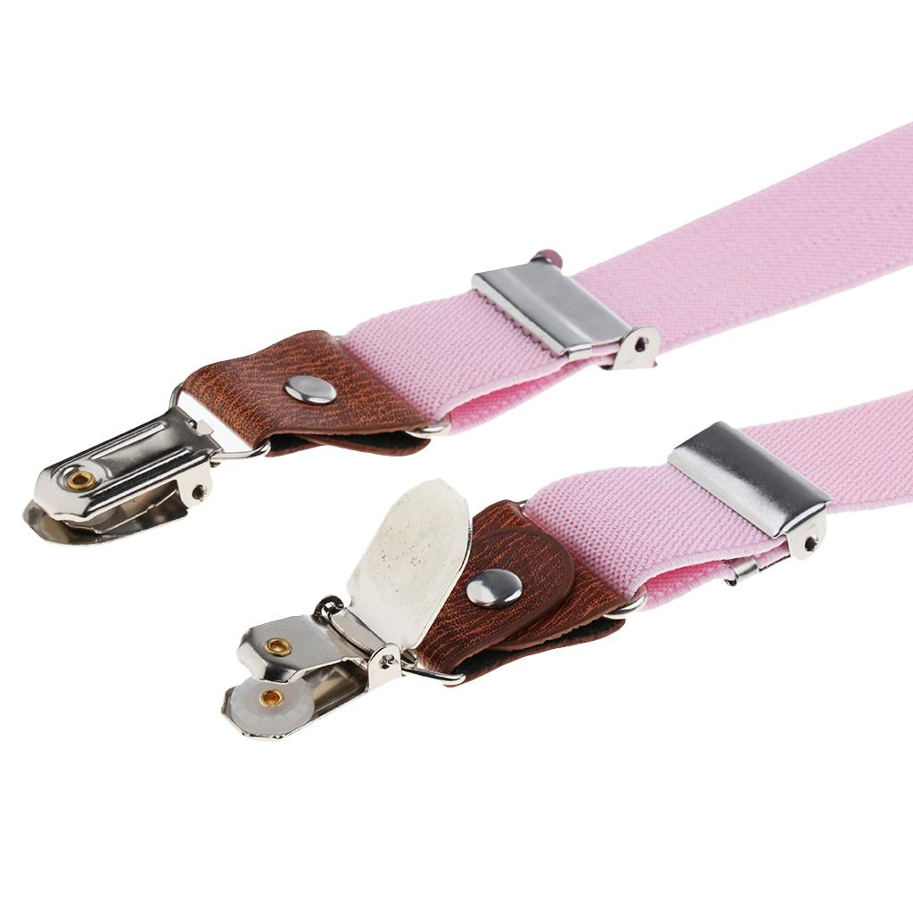 Suspenders Kids Adjustable Elastic Clip On Unisex Braces Pink