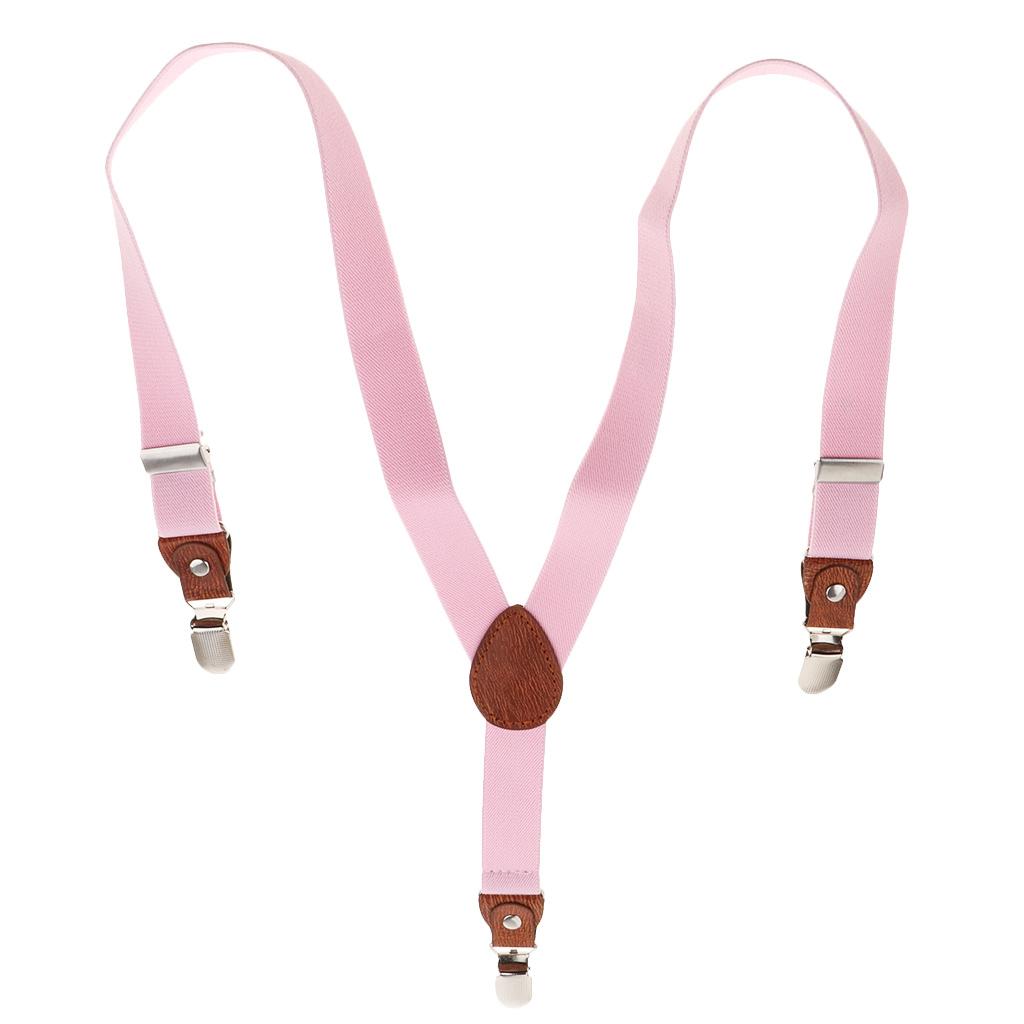 Suspenders Kids Adjustable Elastic Clip On Unisex Braces Pink