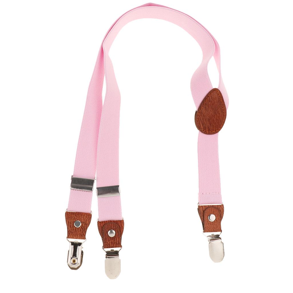 Suspenders Kids Adjustable Elastic Clip On Unisex Braces Pink