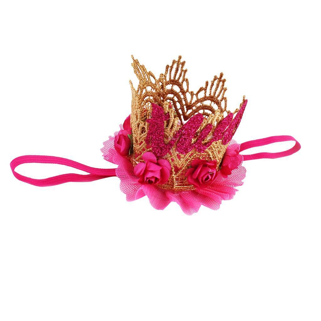 Sweety Baby Flower Golden Crown Birthday Headband Hair Accessories Two Rose