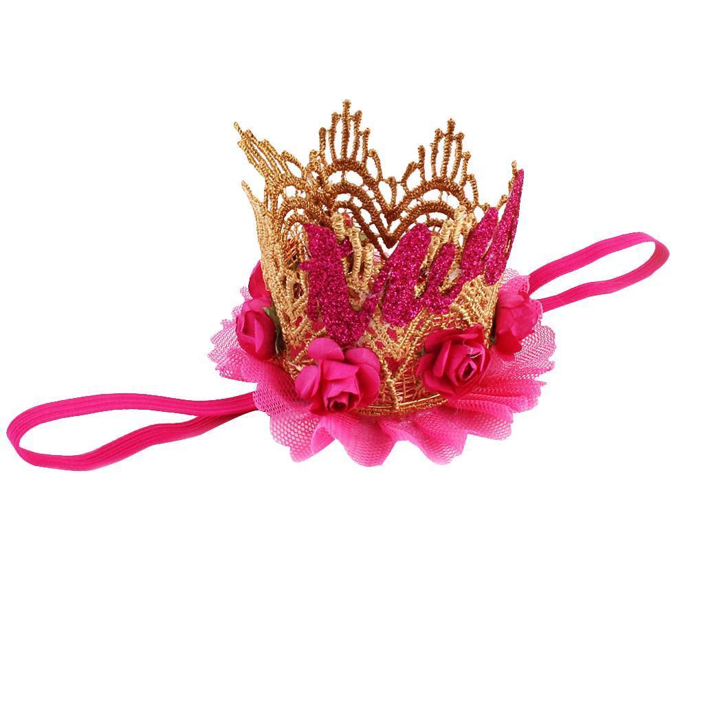 Sweety Baby Flower Golden Crown Birthday Headband Hair Accessories Two Rose