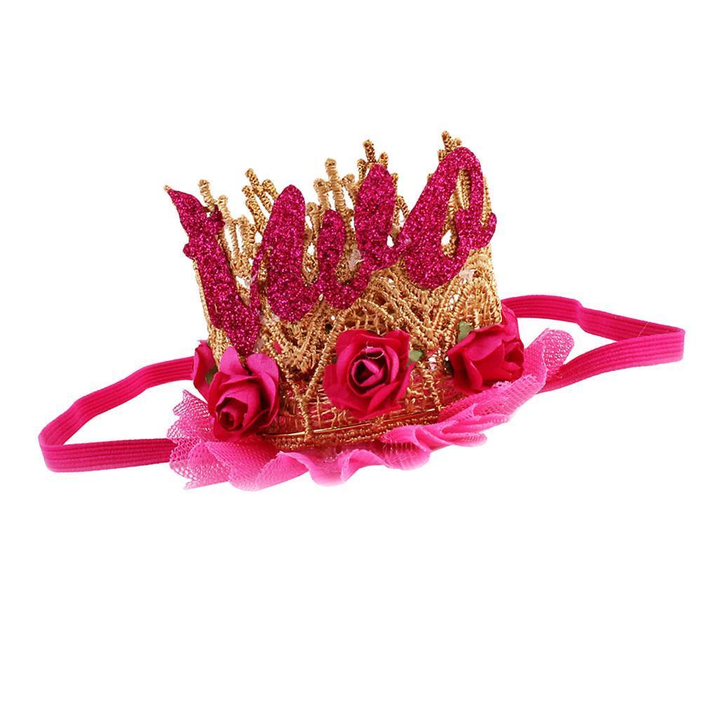 Sweety Baby Flower Golden Crown Birthday Headband Hair Accessories Two Rose