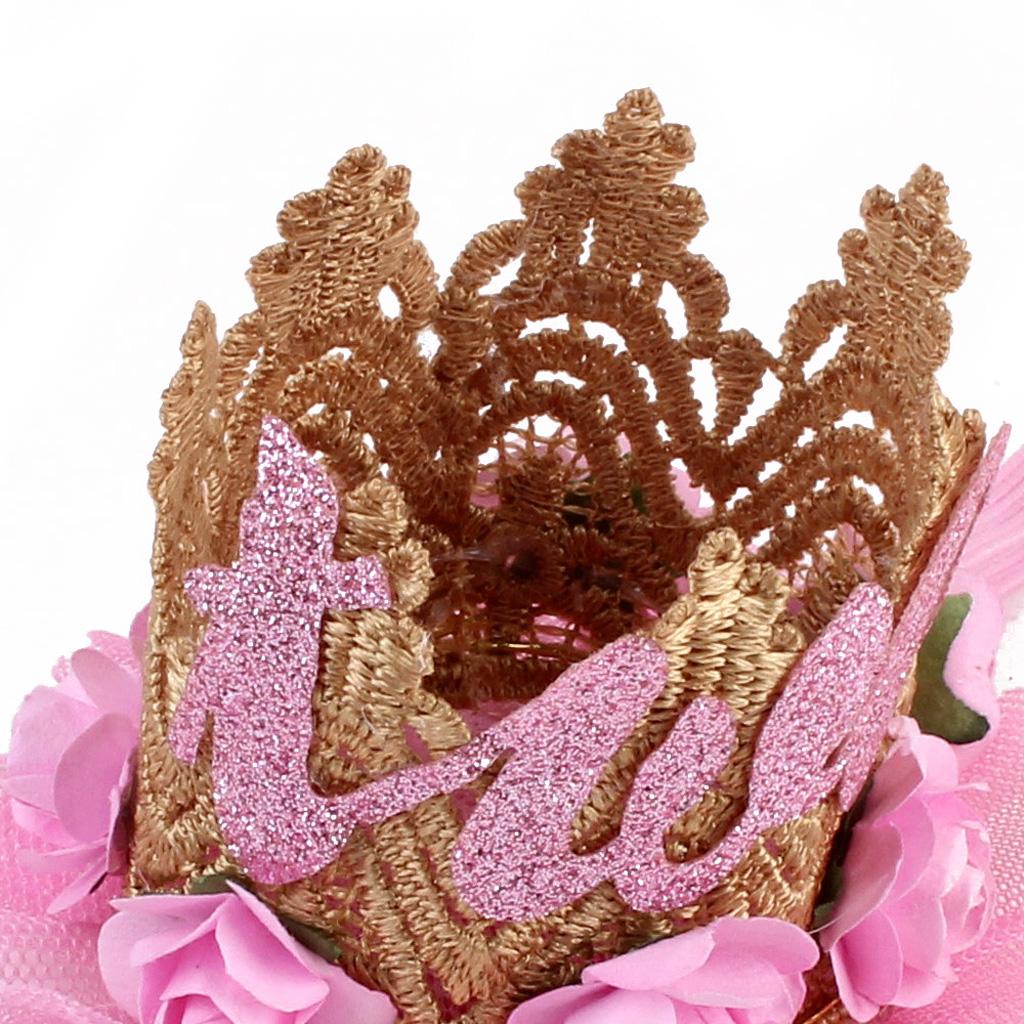 Sweety Baby Flower Golden Crown Birthday Headband Hair Accessories Two Pink