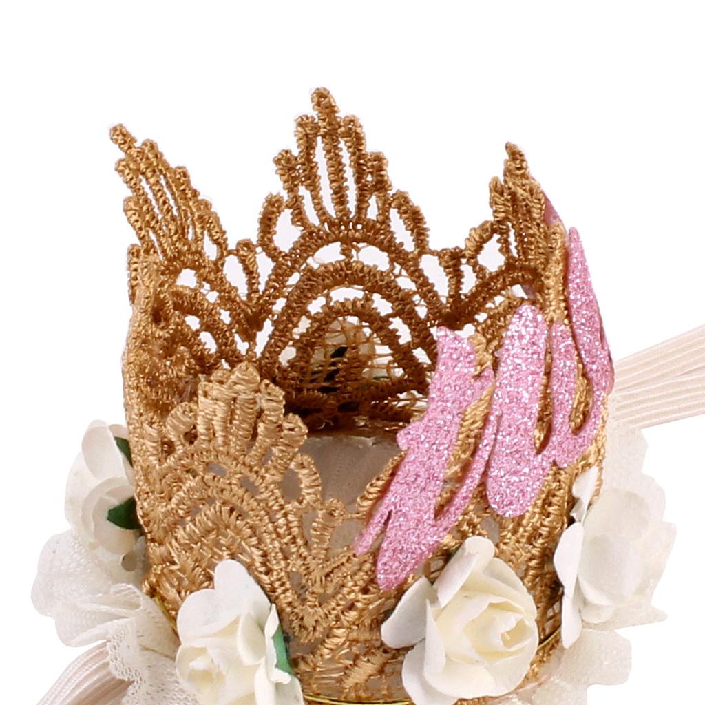 Sweety Baby Flower Golden Crown Birthday Headband Hair Accessories Two Beige