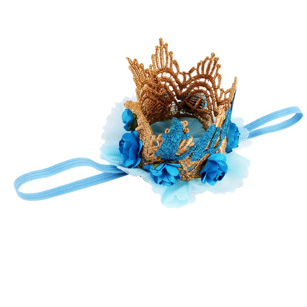 Sweety Baby Flower Golden Crown Birthday Headband Hair Accessories Two Blue