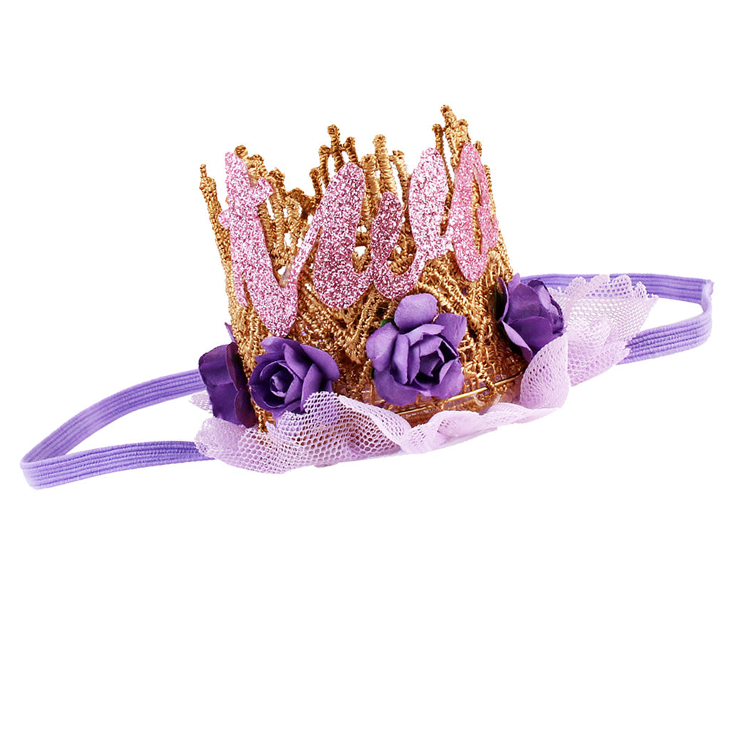 Sweety Baby Flower Golden Crown Birthday Headband Hair Accessories Two Purple