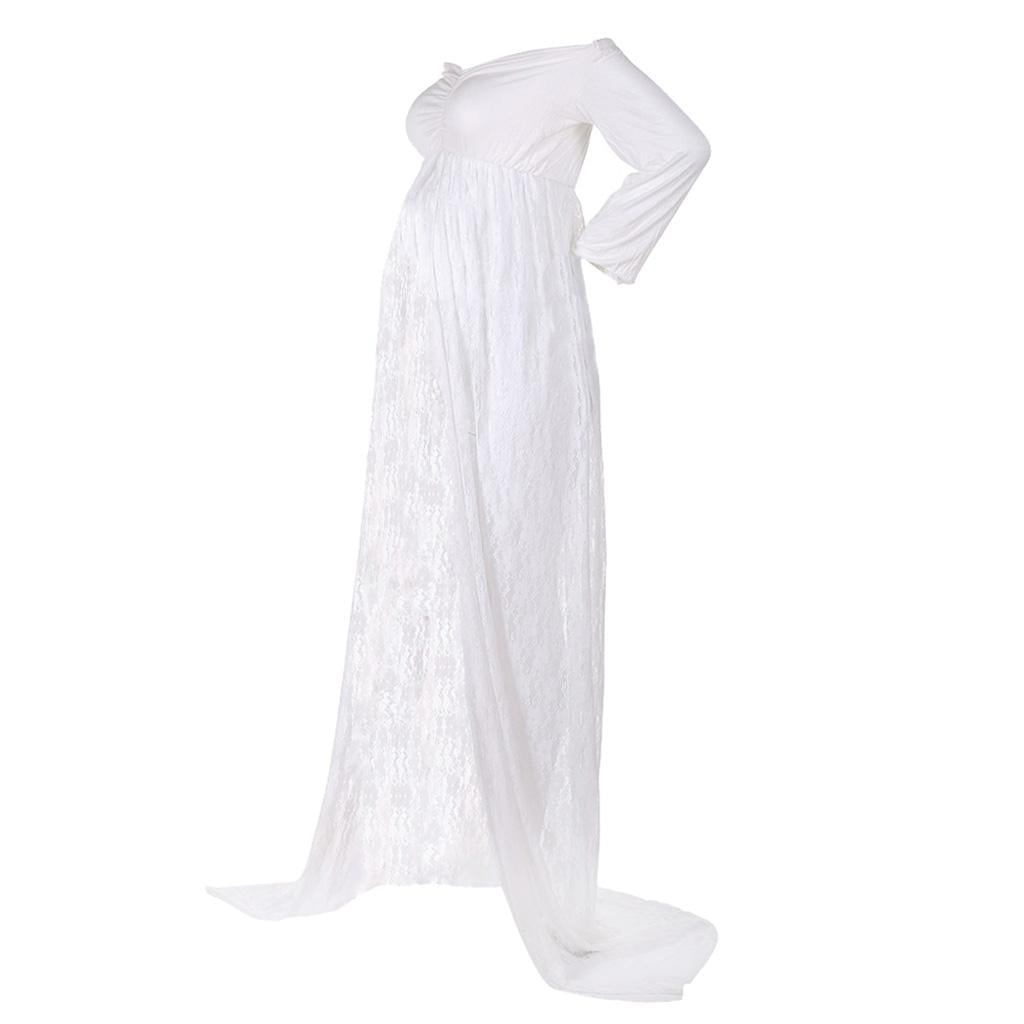 Women Lace Maternity Dresses Gown Photography Props Photo Shoot White