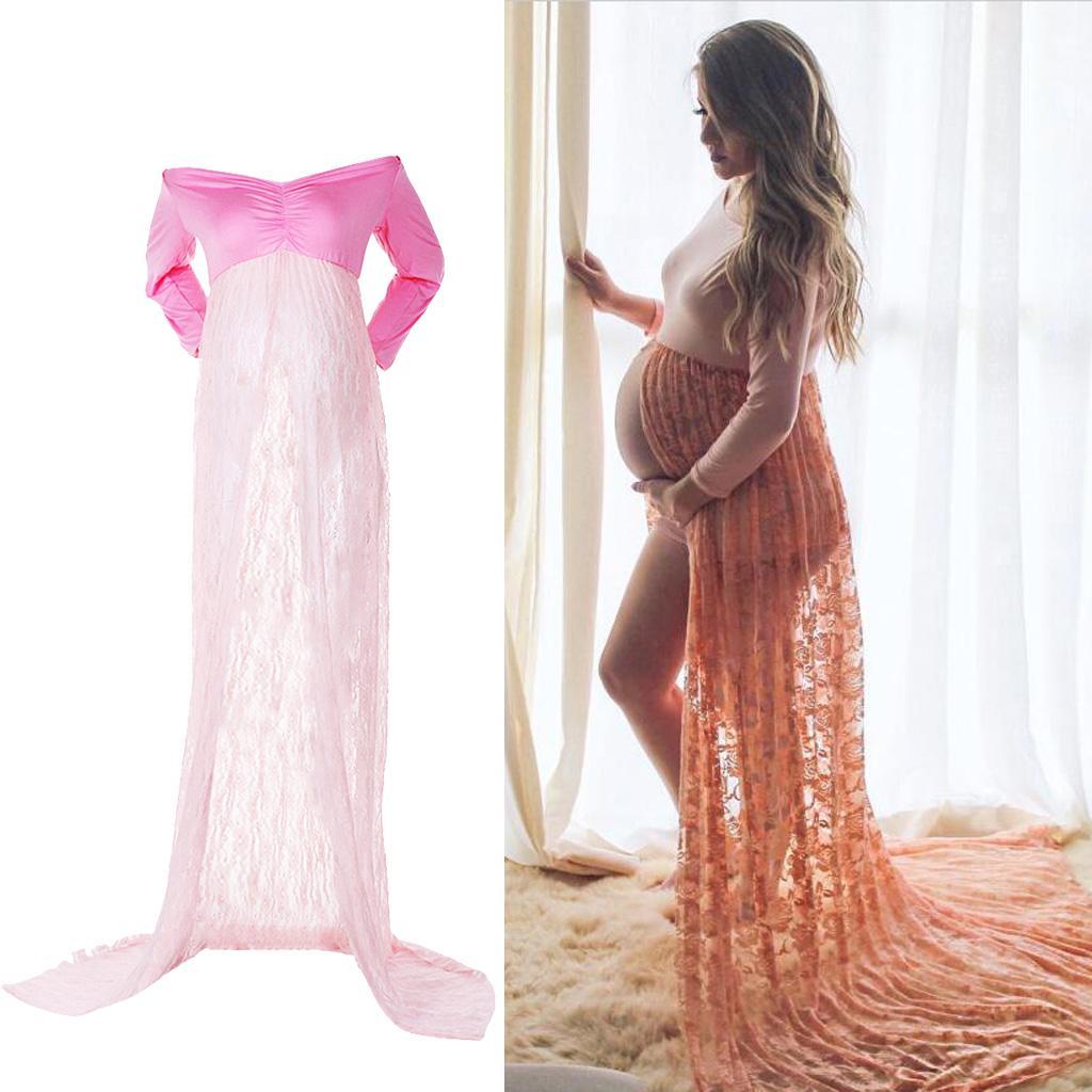 Women Lace Maternity Dresses Gown Photography Props Photo Shoot White