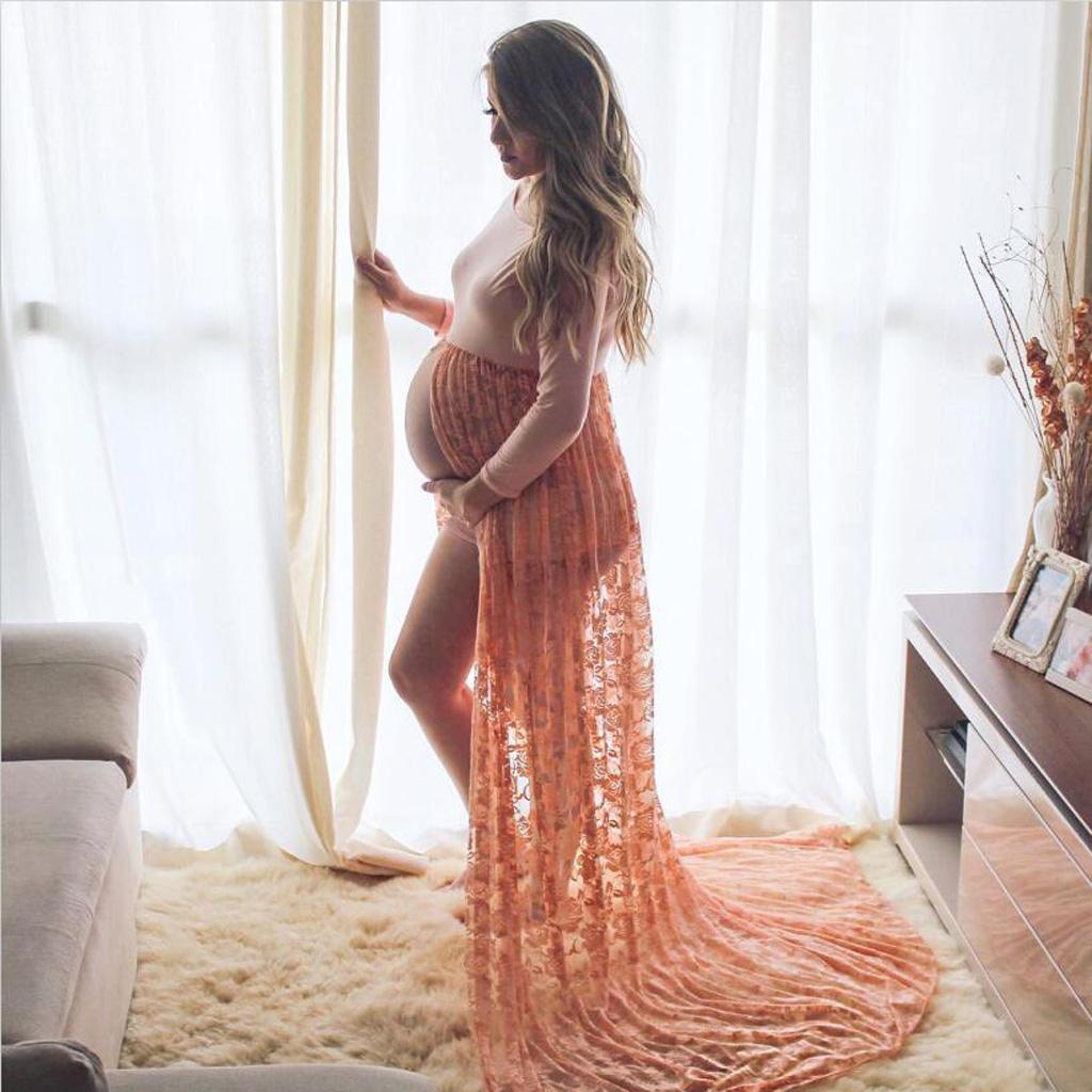 Women Lace Maternity Dresses Gown Photography Props Photo Shoot White