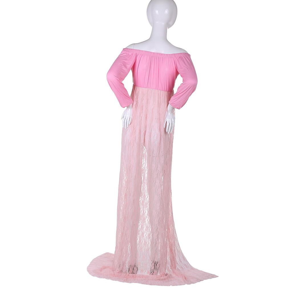 Women Lace Maternity Dresses Gown Photography Props Photo Shoot Pink