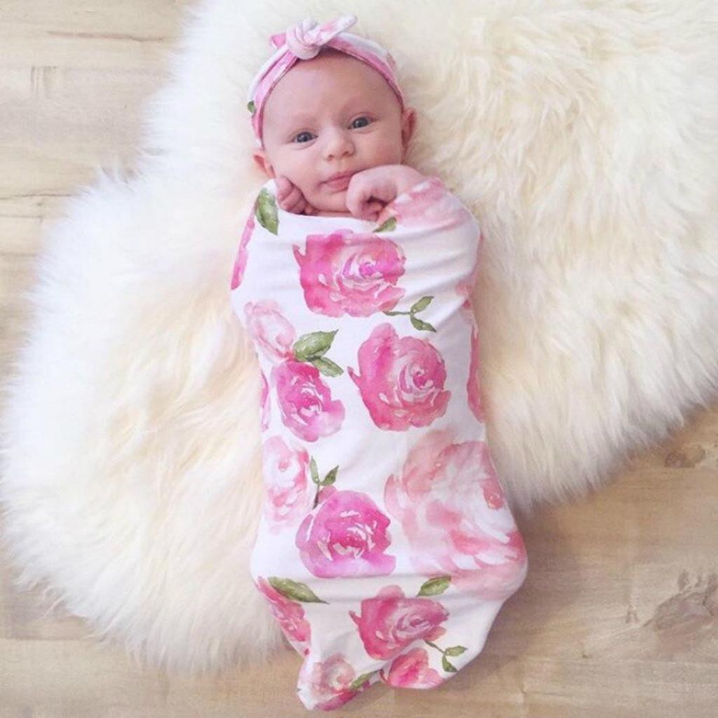 Baby Sleeping Bag Cotton Rabbit Ears Hair Band 2 Sets Summer Pink rose