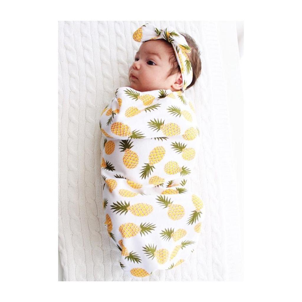 Baby Sleeping Bag Cotton Rabbit Ears Hair Band 2 Sets Summer Pineapple