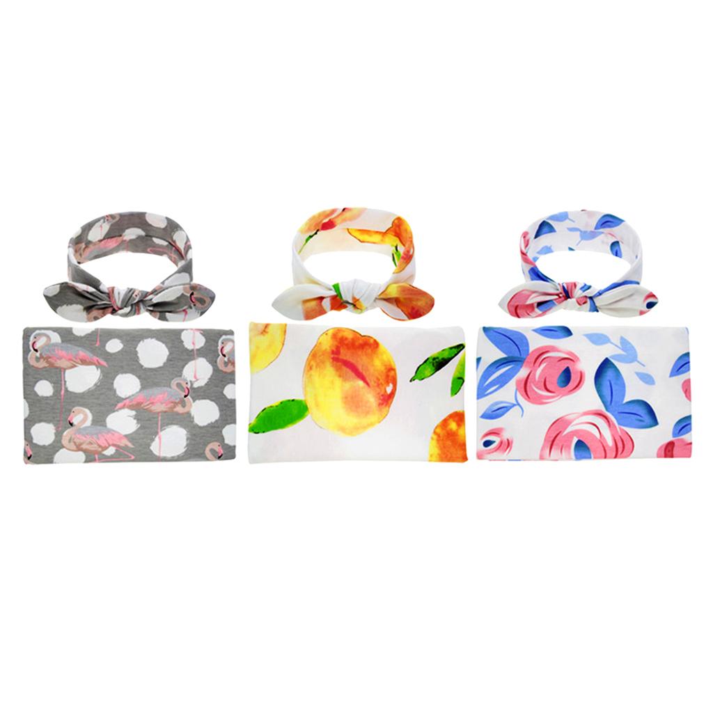 Baby Swaddle Blanket Sleeping Swaddle Muslin Wrap Headband Floral