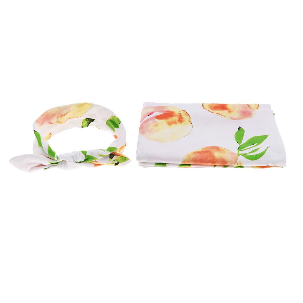 Baby Swaddle Blanket Sleeping Swaddle Muslin Wrap Headband Fruit