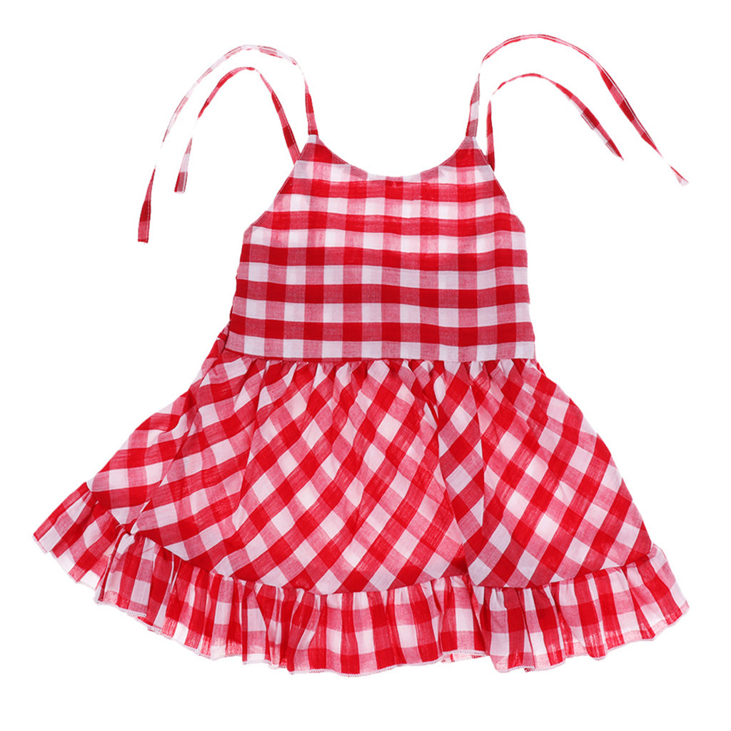 Baby Girls Check Dress Summer Ruffles Casual Dresses 0-6 Months Red