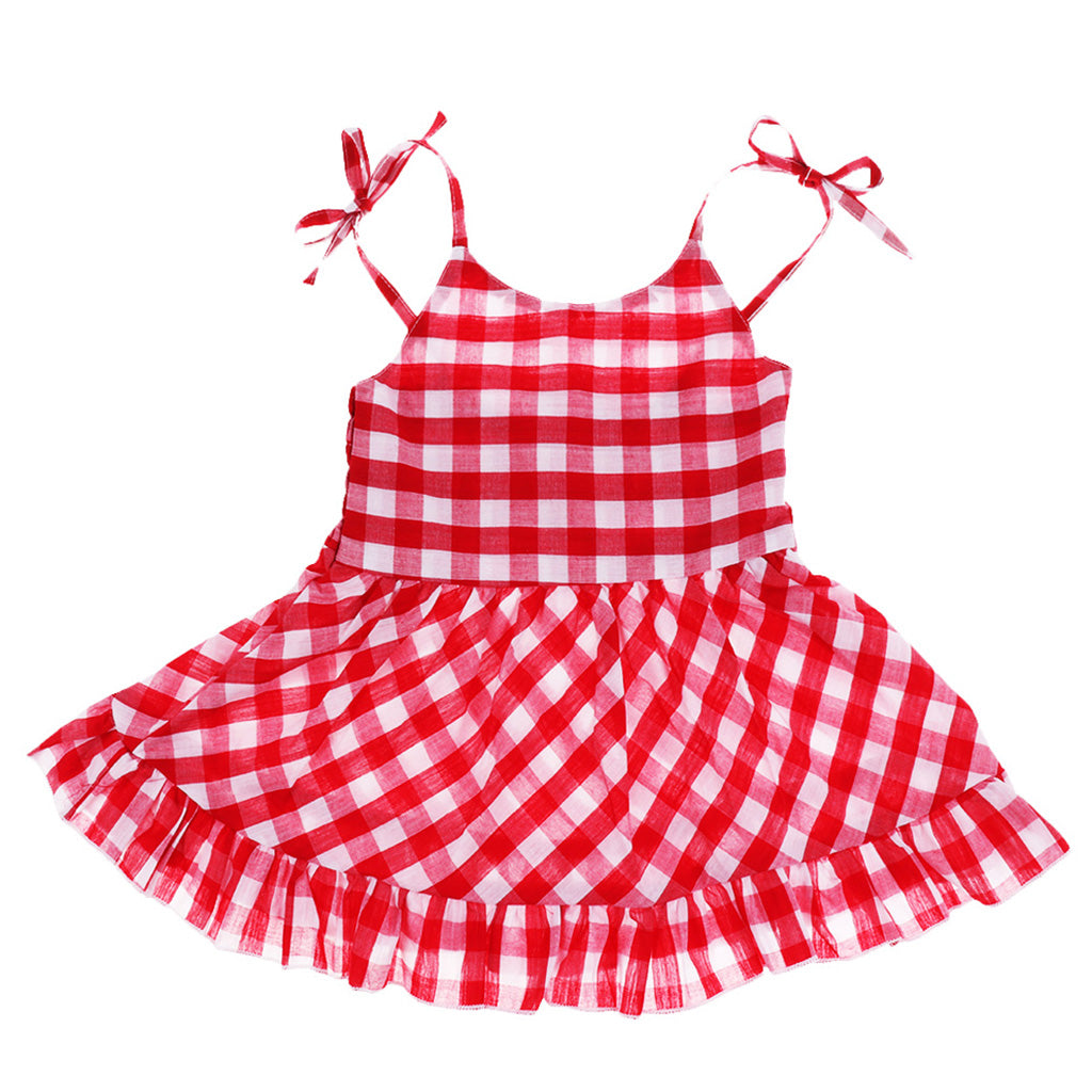 Baby Girls Check Dress Summer Ruffles Casual Dresses 0-6 Months Red