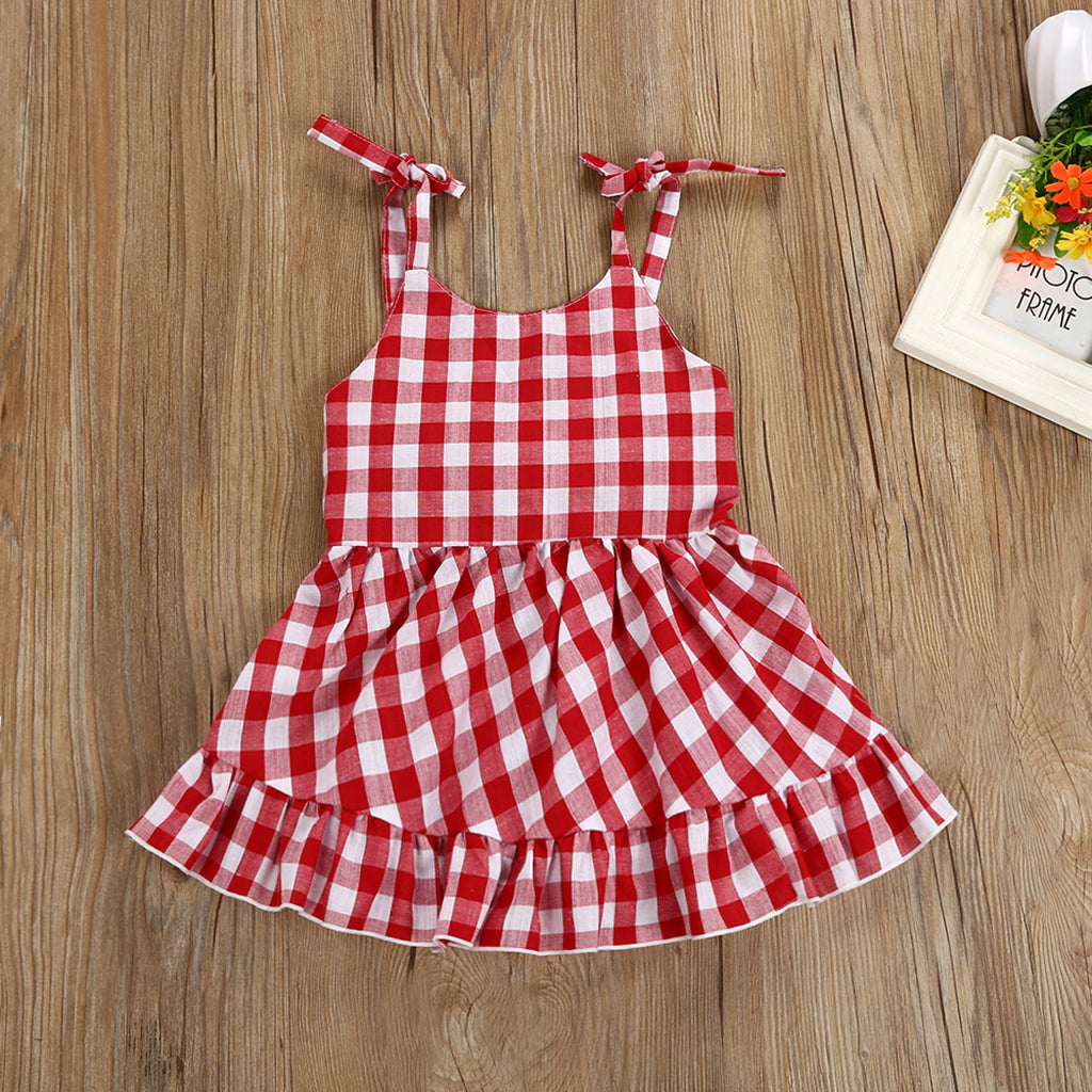 Baby Girls Check Dress Summer Ruffles Casual Dresses 0-6 Months Red