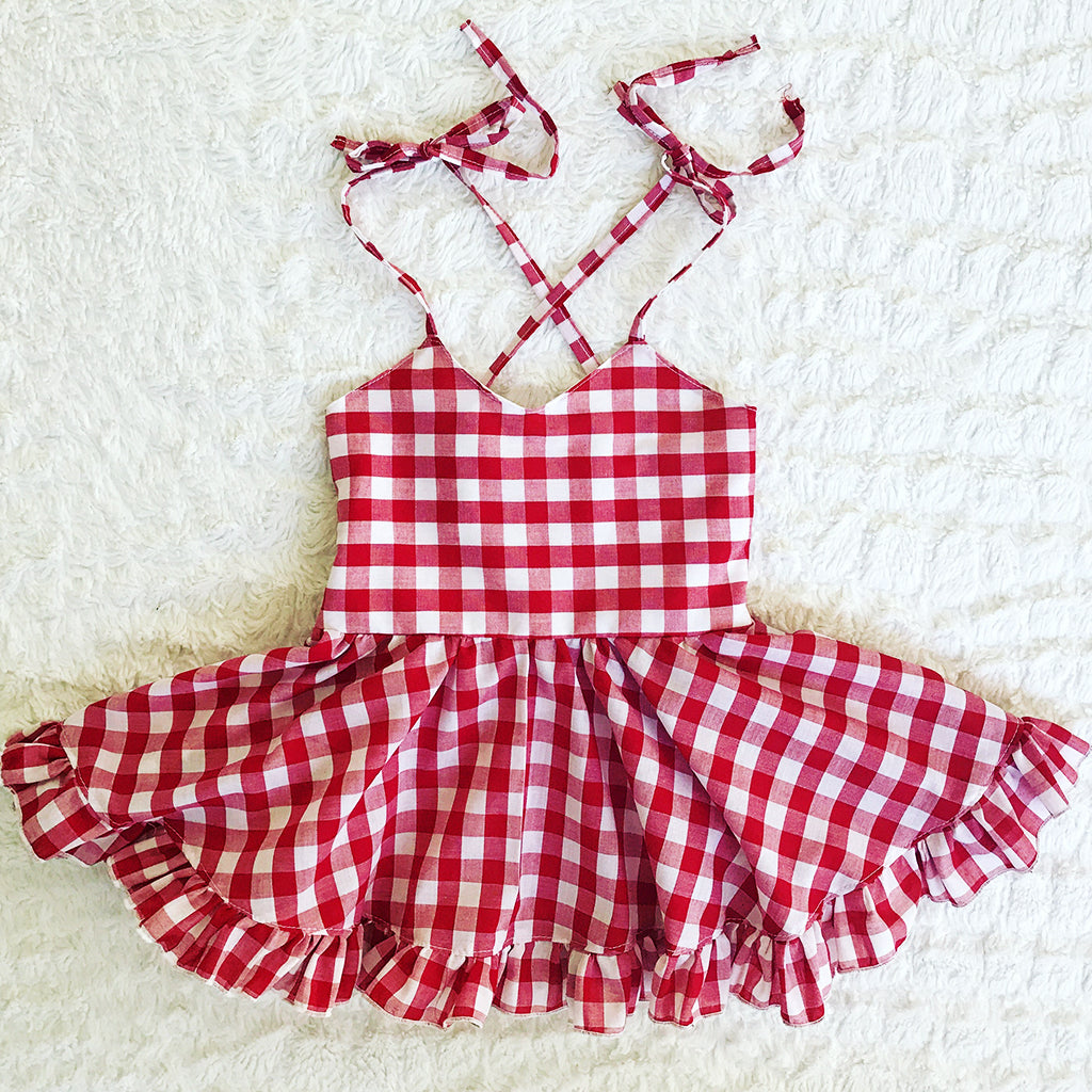 Baby Girls Check Dress Summer Ruffles Casual Dresses 0-6 Months Red