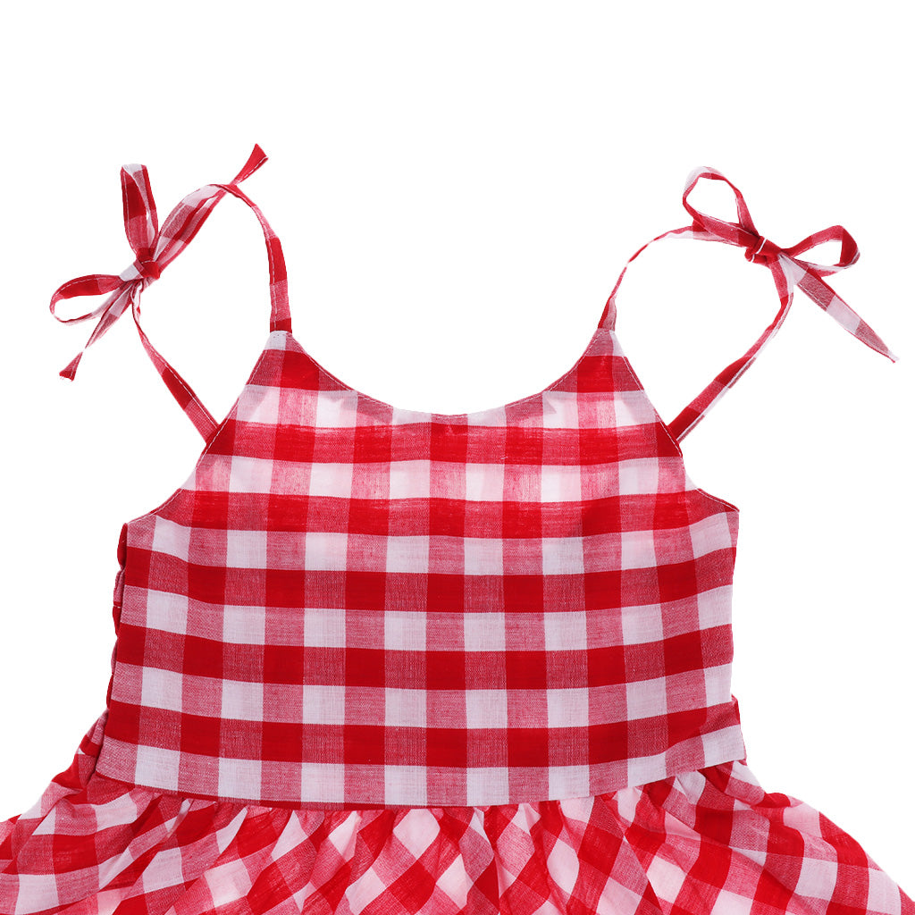 Baby Girls Check Dress Summer Ruffles Casual Dresses 6-12 Months Red