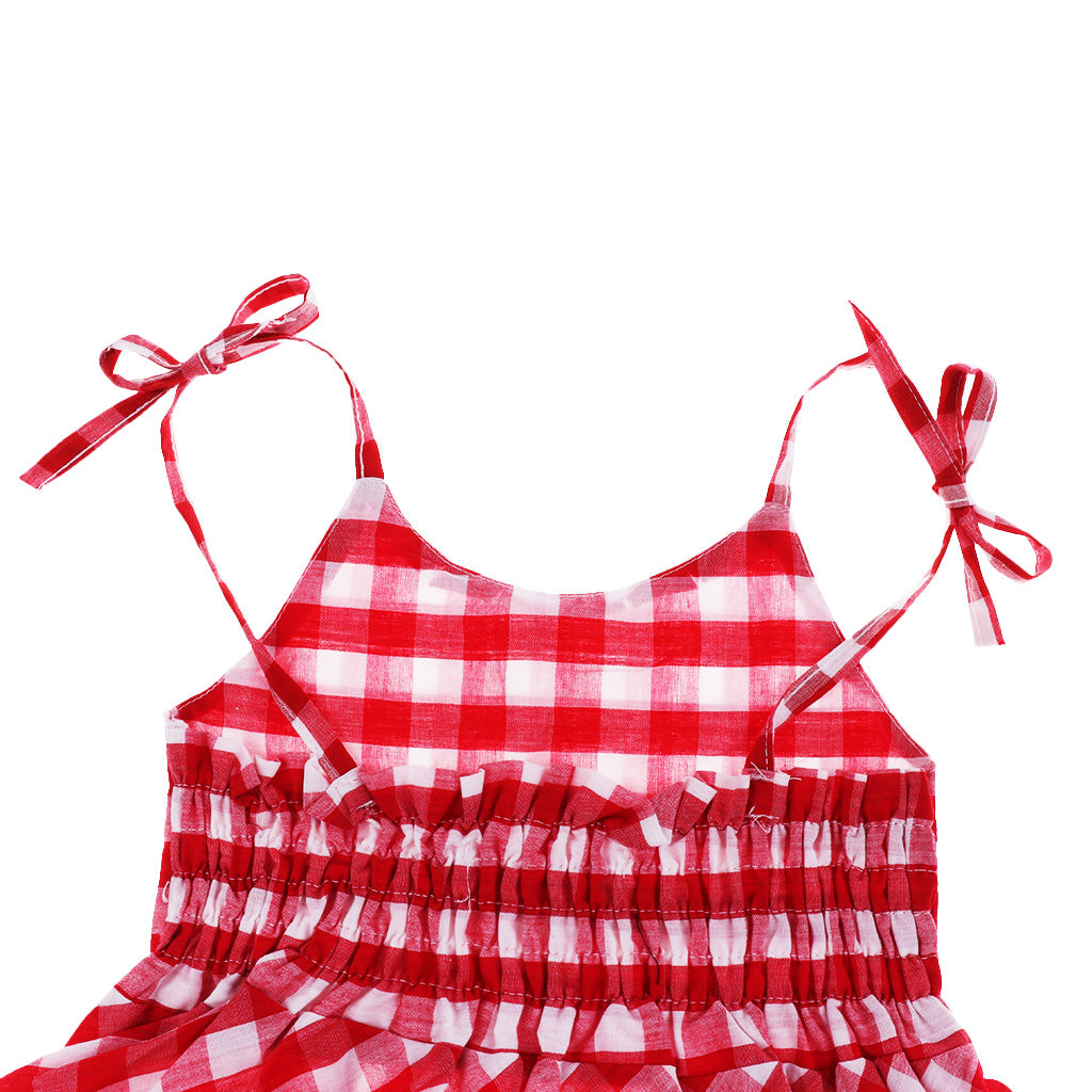 Baby Girls Check Dress Summer Ruffles Casual Dresses 12-18 Months Red