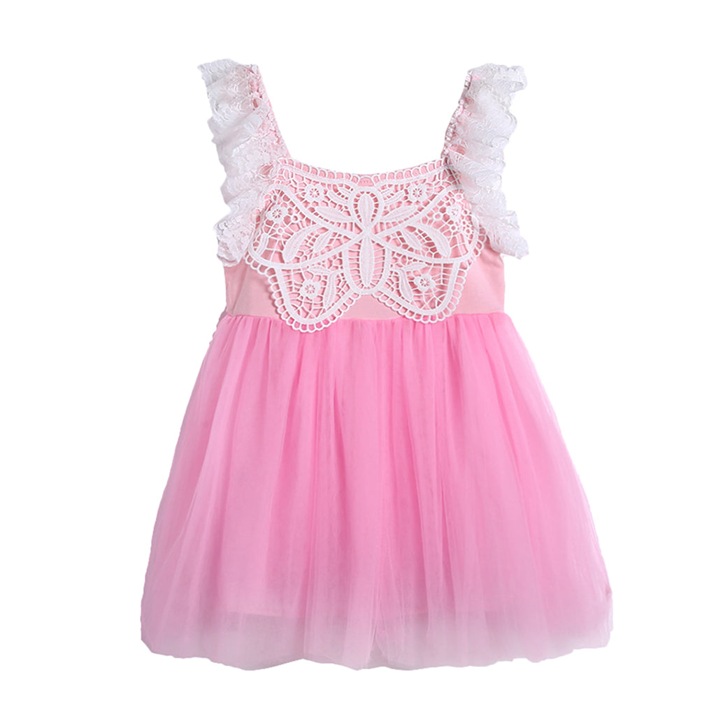 Girl Summer Princess Dress Party Wedding Lace Tulle Tutu Dresses 4T Pink