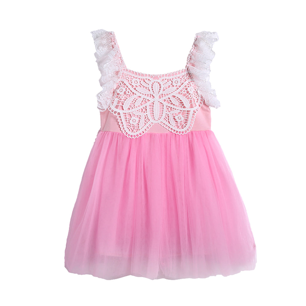 Girl Summer Princess Dress Party Wedding Lace Tulle Tutu Dresses 4T Pink