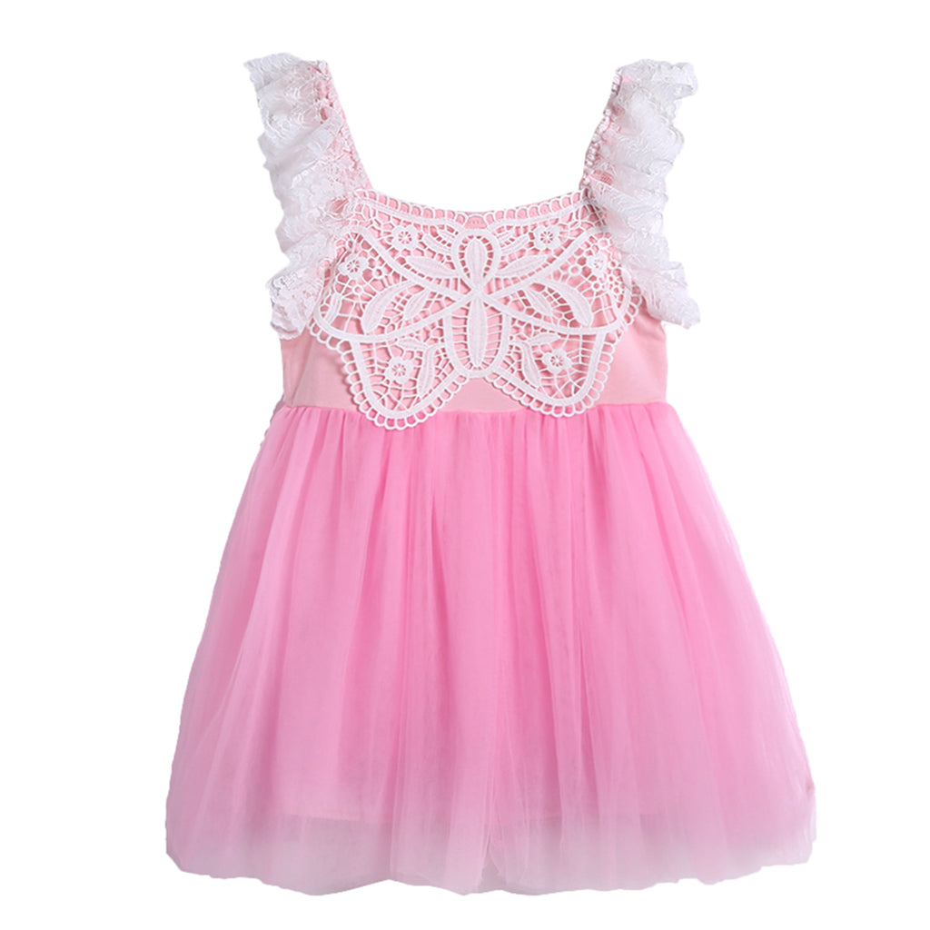 Girl Summer Princess Dress Party Wedding Lace Tulle Tutu Dresses 4T Pink