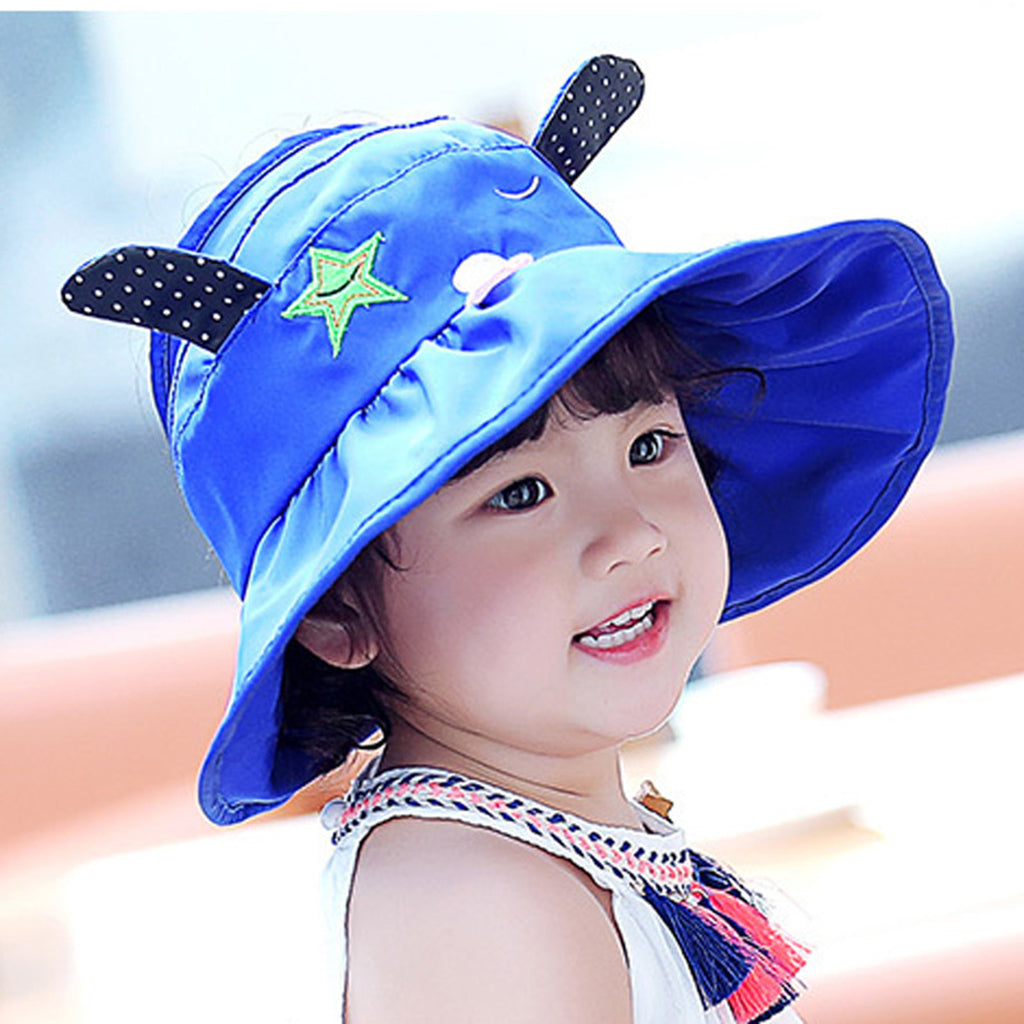 Baby Sun Hat Summer Beach Hat Wide Brim Visor Cap Kids Blue