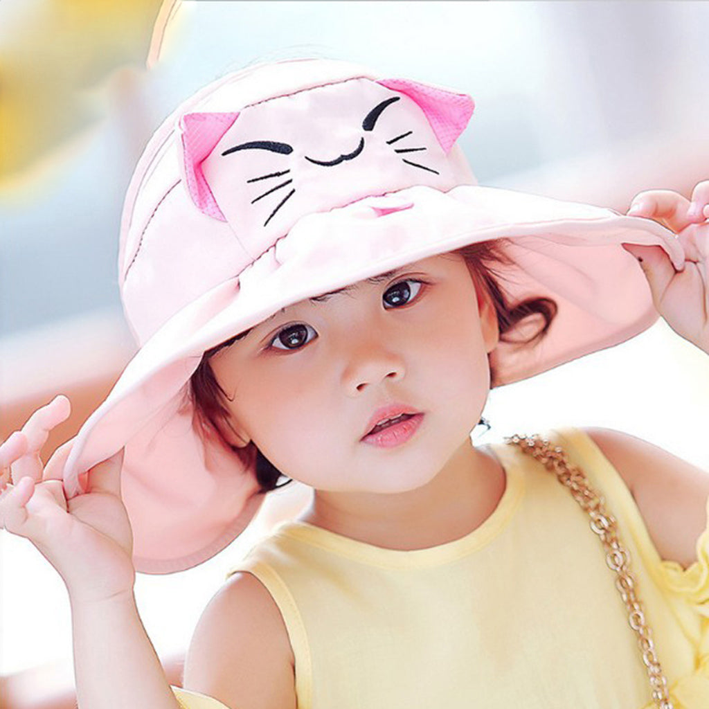 Kids Girl Summer Wide Brim Sun Protection Beach Foldable Hat Pink