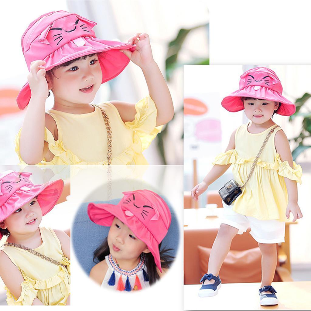 Kids Girl Summer Wide Brim Sun Protection Beach Foldable Hat Rose red