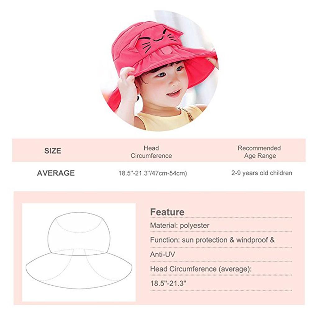 Kids Girl Summer Wide Brim Sun Protection Beach Foldable Hat Rose red