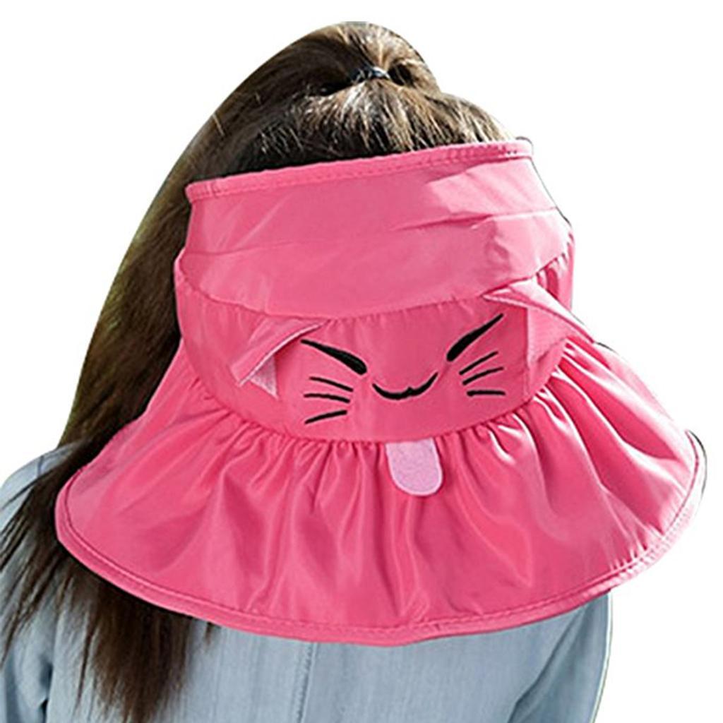 Kids Girl Summer Wide Brim Sun Protection Beach Foldable Hat Rose red