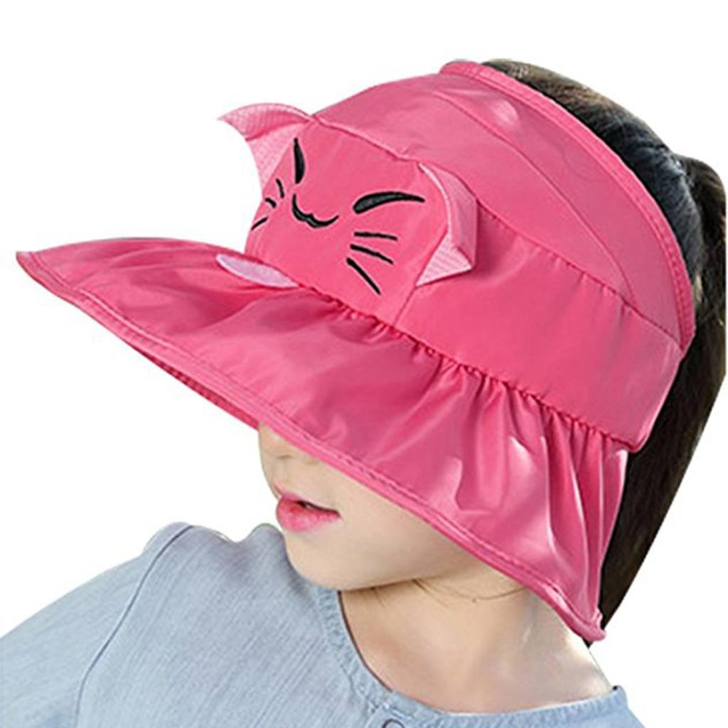 Kids Girl Summer Wide Brim Sun Protection Beach Foldable Hat Rose red