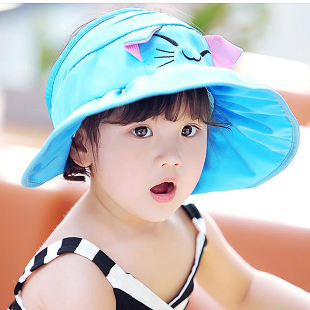 Kids Girl Summer Wide Brim Sun Protection Beach Foldable Hat Blue