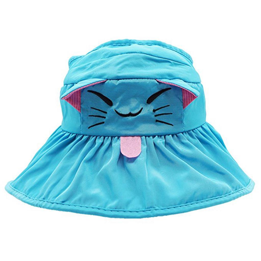 Kids Girl Summer Wide Brim Sun Protection Beach Foldable Hat Blue