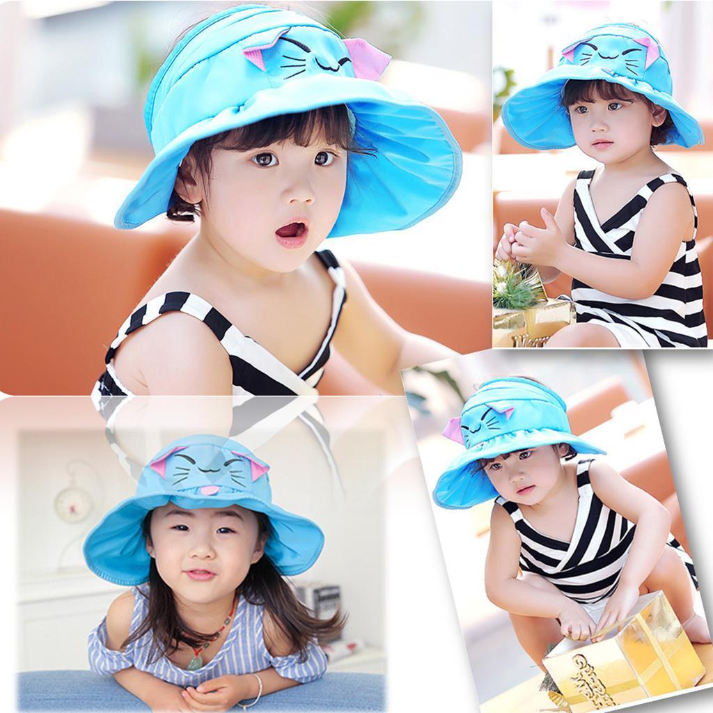 Kids Girl Summer Wide Brim Sun Protection Beach Foldable Hat Blue